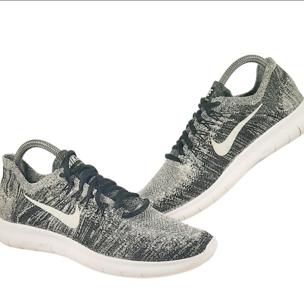 Nike Free RN Flyknit Gray Black Running Shoes Lace Up 880843-003 Size 7/ Wmn 8.5